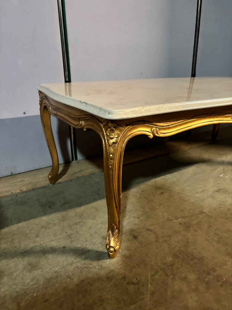 Large marble top gilt frame coffee table 