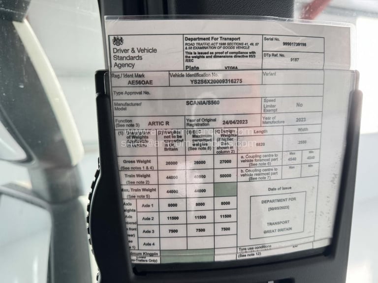 2023 SCANIA S560 HIGHLINE 6X2 TWIN WHEEL TAG