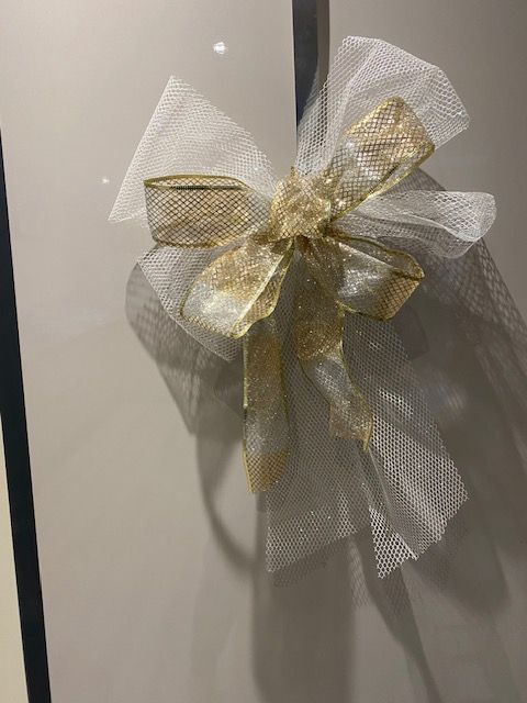 3 beautiful large white, silver and gold Christmas bows