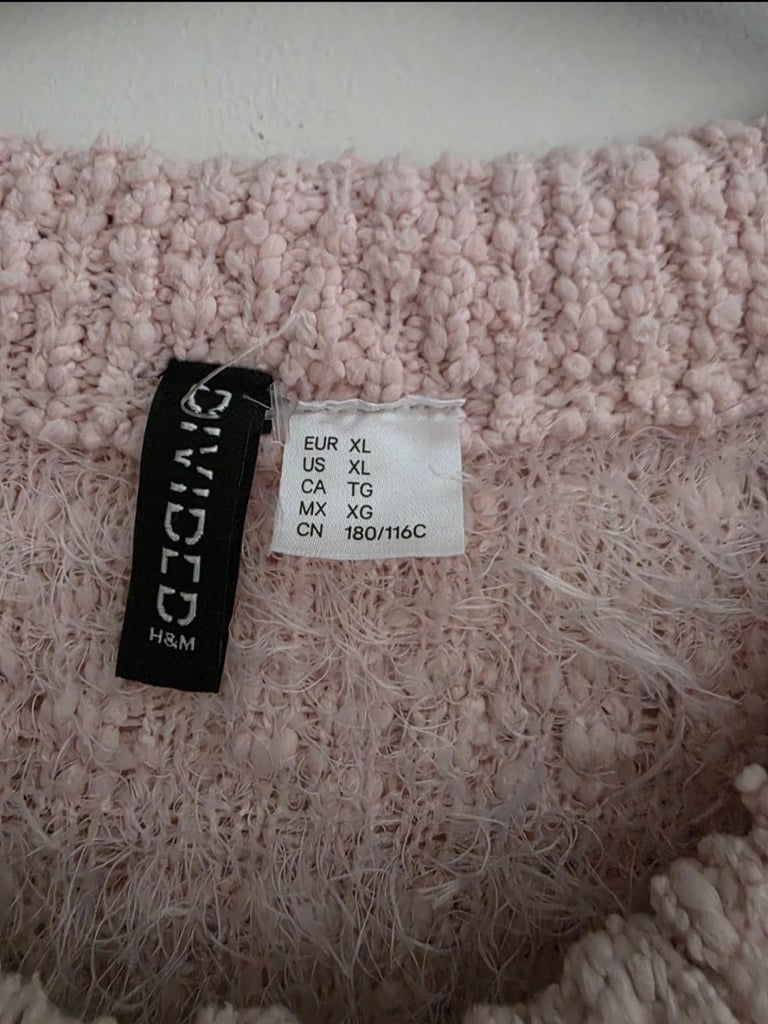 H&M Divided Pink Fluffy Knitted Cardigan With Rhinestone Buttons