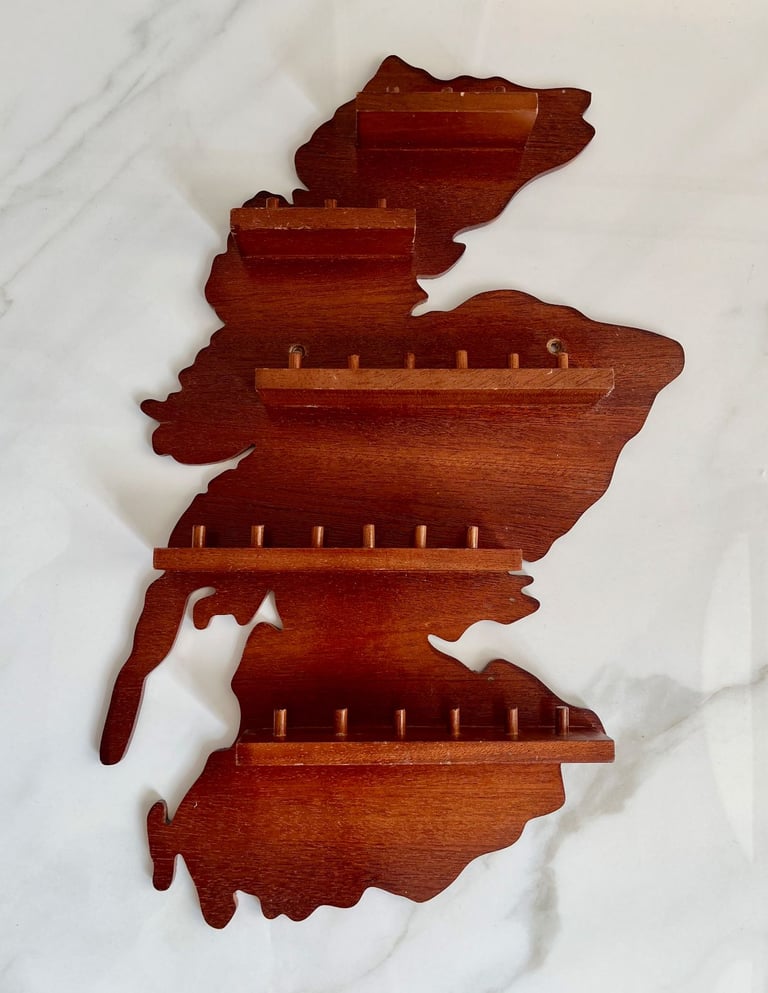 image for Unusual Wooden Map of Scotland Wall Mountable Thimble Holder Display Rack