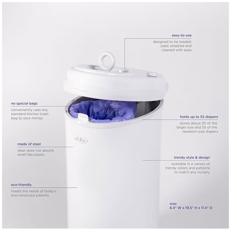 Ubbi steel odour locking nappy disposal-never used- cloud blue colour