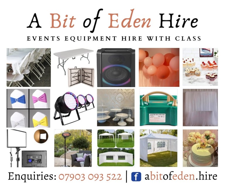 Chairs & Table Hire, plus Patio Heaters, Decor Kit to RENT for Garden & Outdoor Parties
