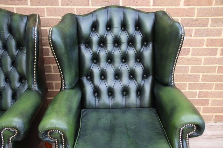 Saxon Chesterfield Armchairs + Footstool (UK Delivery)