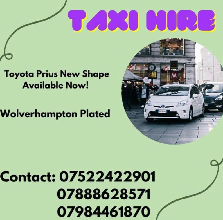 TOYOTA PRIUS TAXI RENTAL WOLVERHAMPTON PLATE PRIVATE HIRE VEHICLE