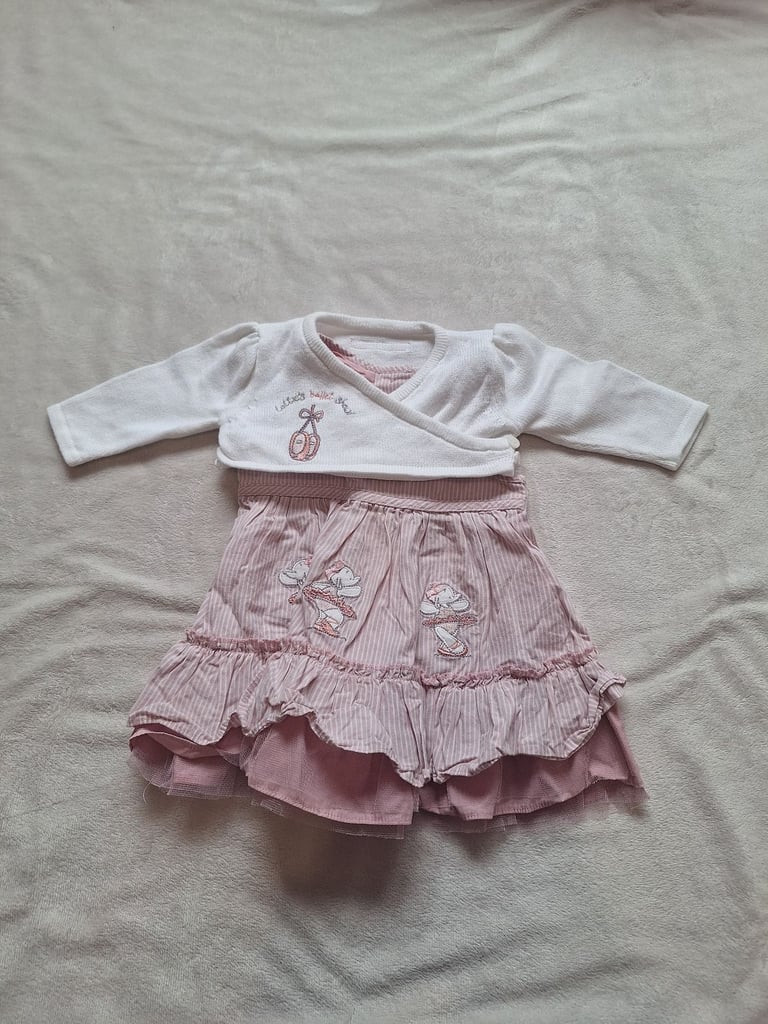 image for Pink And White Ballet Dancing Lottie Elephant Dress With Cardigan Mothercare Size New Baby 