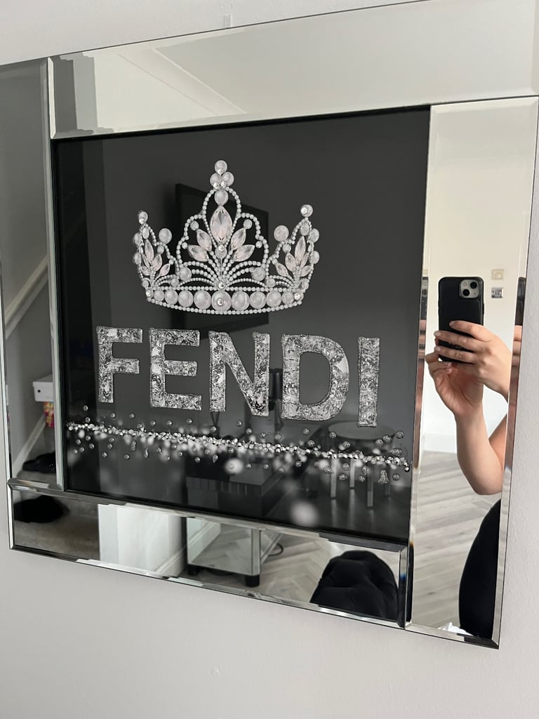 Designer fendi diamanté jewel embellished crystal mirror silver picture photo frame 