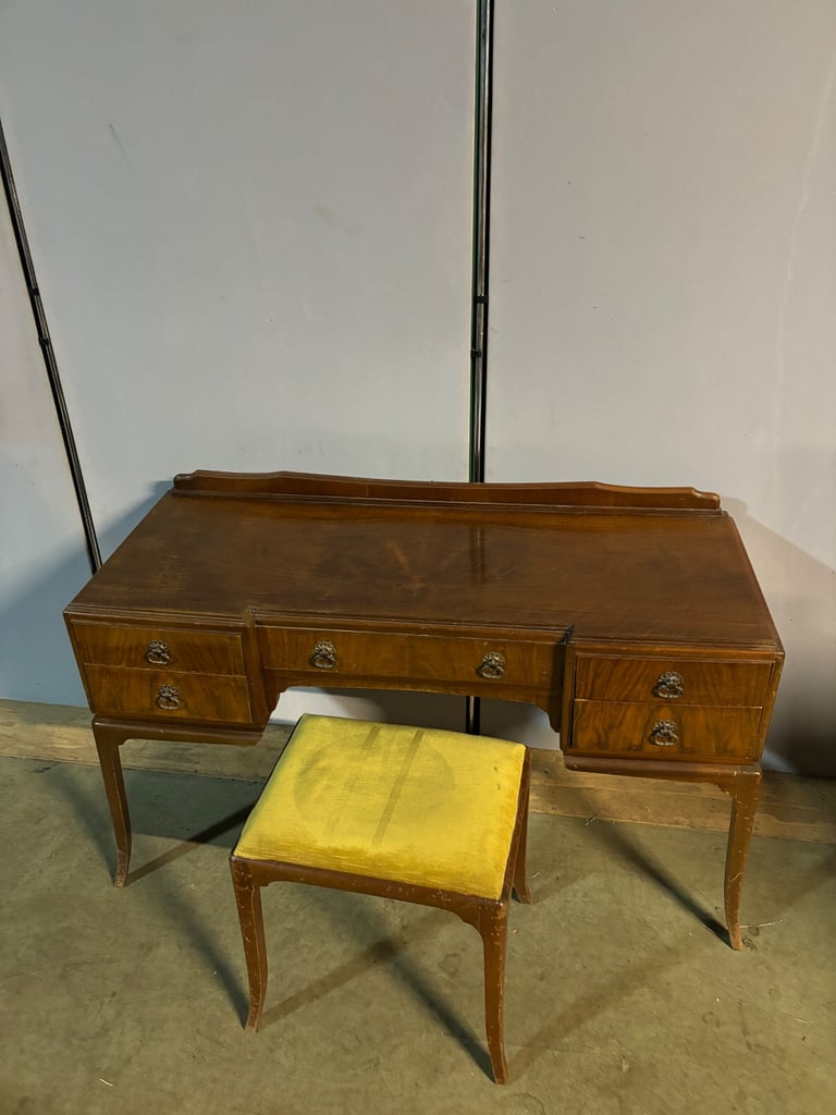 Vintage walnut desk & seat 