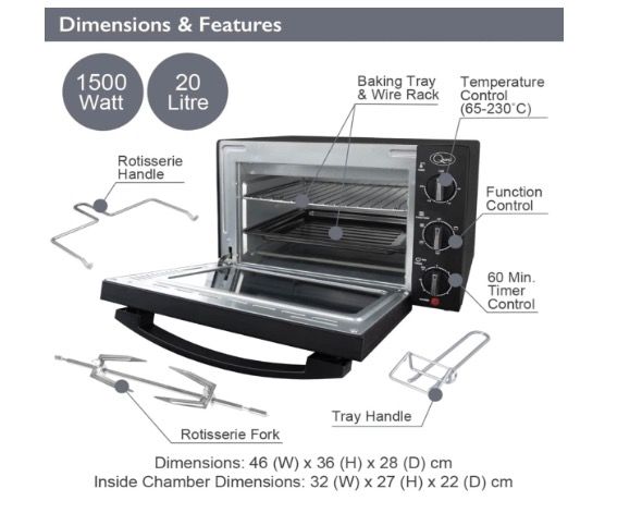 image for Quest 35399 20L Mini Countertop Oven 1500W Oven,Grill,Rotisserie Energy Class A