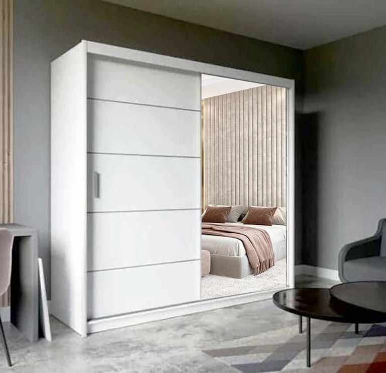 Brand New 2 or 3 Doors Sliding Wardrobe with Full Mirrors in Matte Finish Fast Delivery