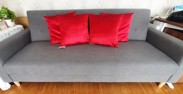 4 New Red Cushions from Dunelm Mill, 43x43cm, 17x17", Velour, Slight Shimmer, RRP £8+£5 each