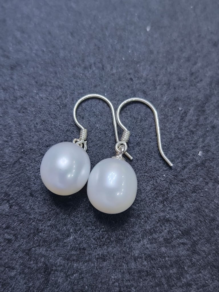 Silver White Freshwater Pearl, Drop Earrings, 2.5cm