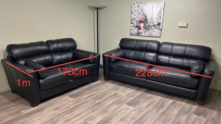 Black leather sofas 3&2