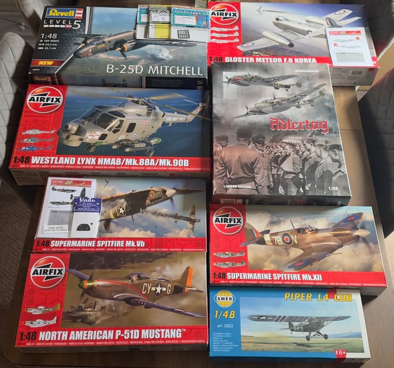 image for 1/48 Scale Aircraft Model Kit Job Lot – Airfix, Revell, Eduard, SMER (Some with Extras)