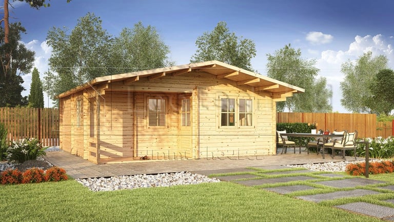 Log cabin Fay 6m x 6m. Residential log cabin, summer house, holiday home.