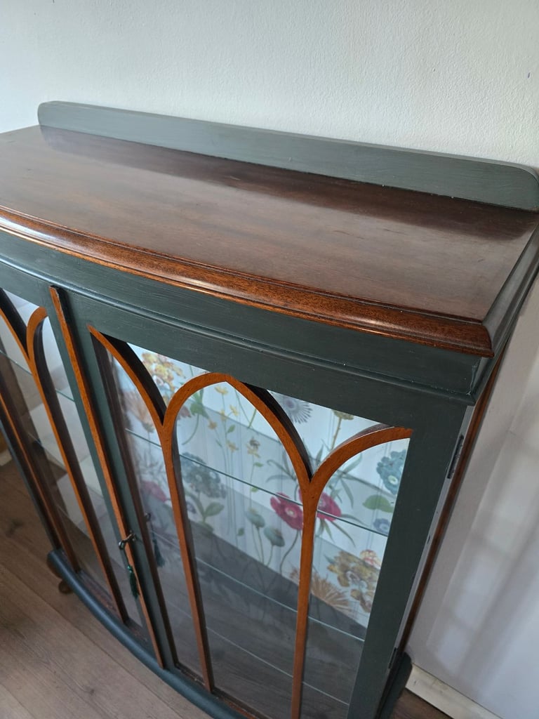 REFURBISHED  XL Antique Drinks Cabinet Cocktail Display Glass Wildflowers - Possible Local Delivery