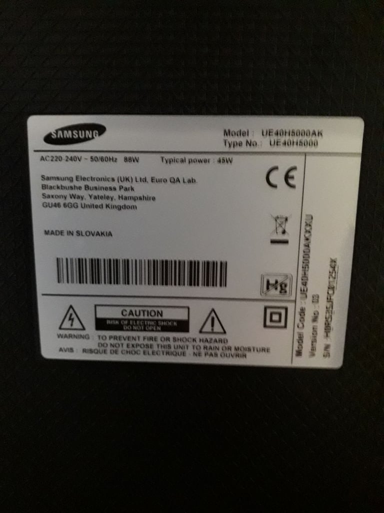 Samsung TV 40 Inch UE40H5000AK Full HD Freeview Non-Smart Working But Lights On Screen
