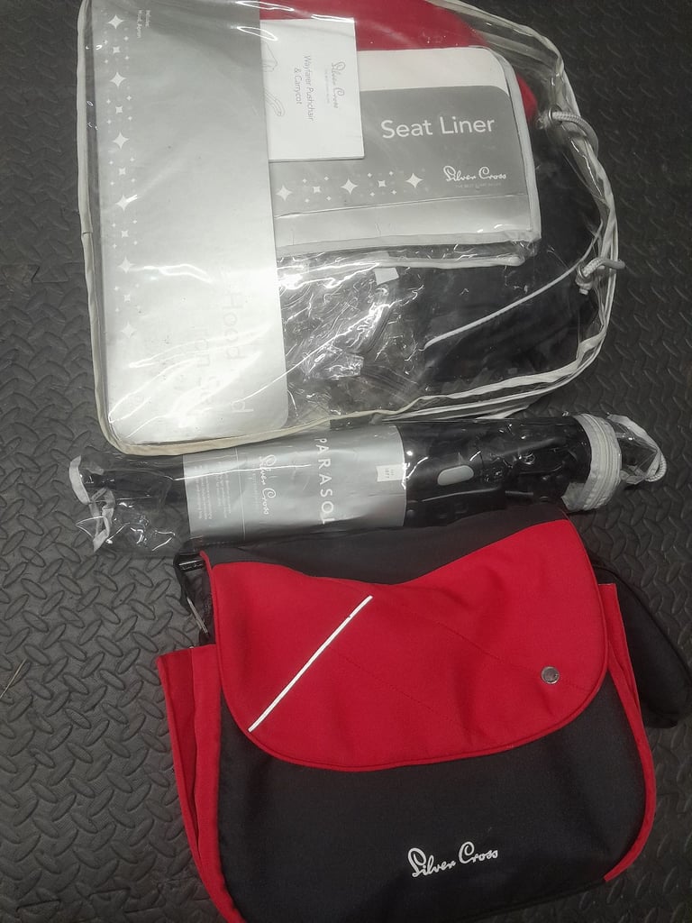 Red and black Silver Cross pram set