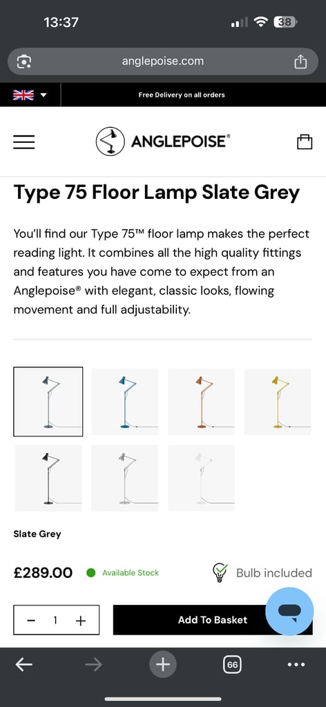 Brand New Anglepoise Type 75 Floor Lamp in Slate Grey | Save £50 on Anglepoise web price
