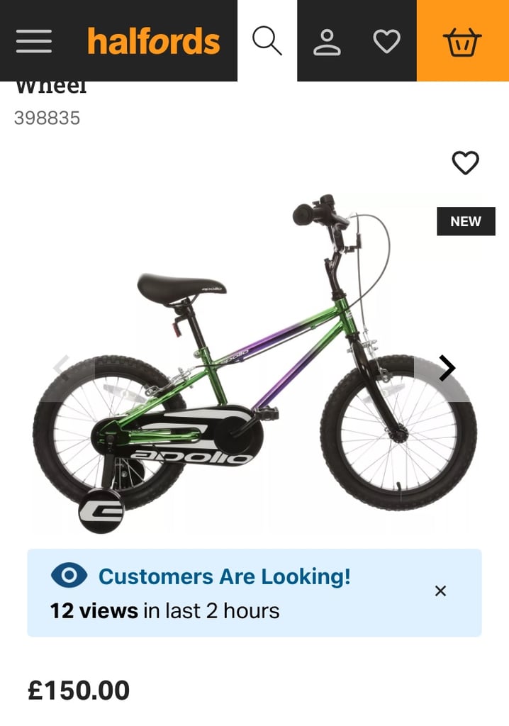 £150.00 Apollo Neo Kids 5-9 years Bike, Pink & Green - 16" Wheel With stabilisers 