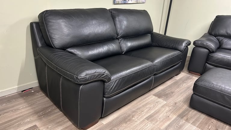 Black leather sofas 3&2&1& foot stool 