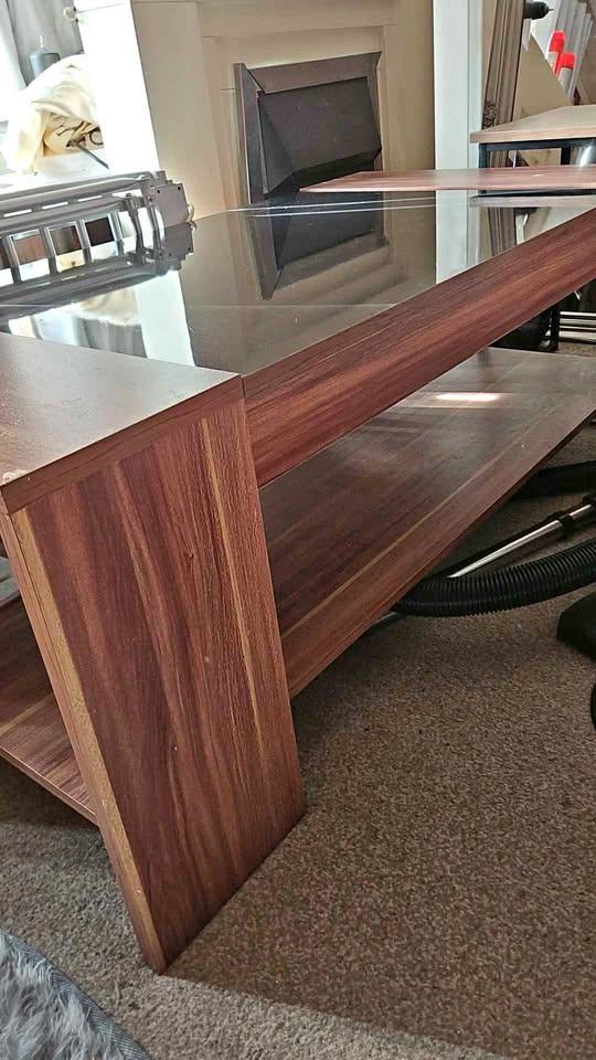LARGE WOODEN AND GLASS COFFEE TABLE