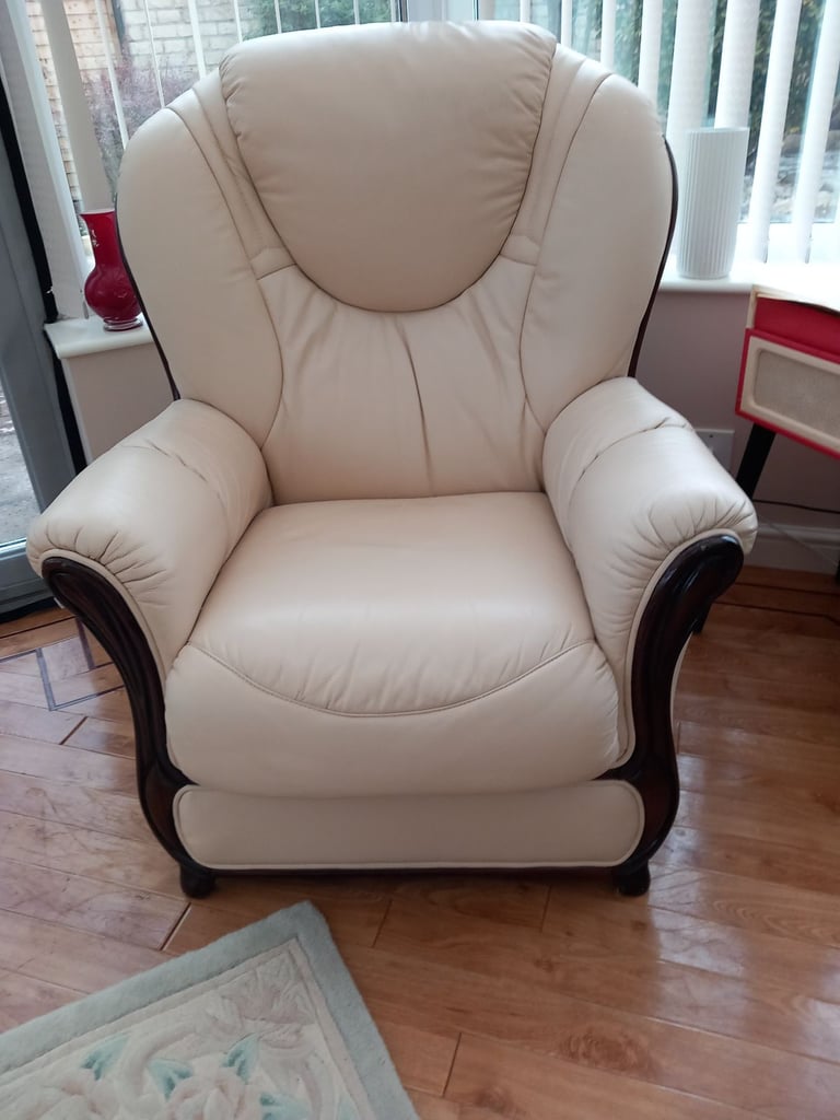 image for Leather armchair and footstool