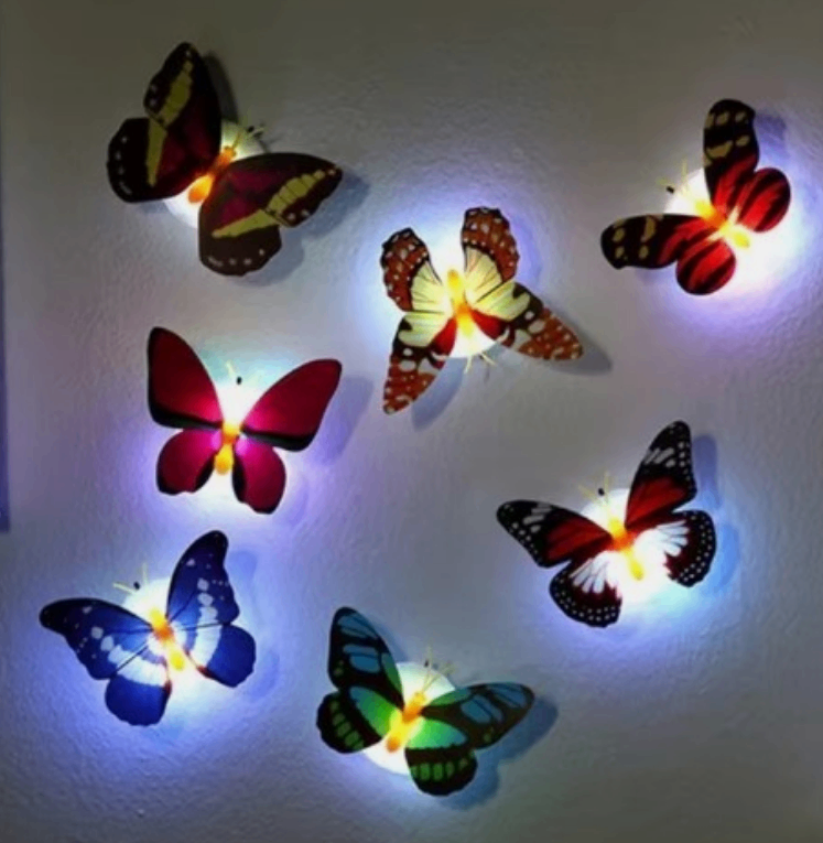 image for 5 LED BUTTERFLY NIGHT LIGHTS CREATIVE COLOURFUL GLOWING WALL LIGHT STICKABLE PAD