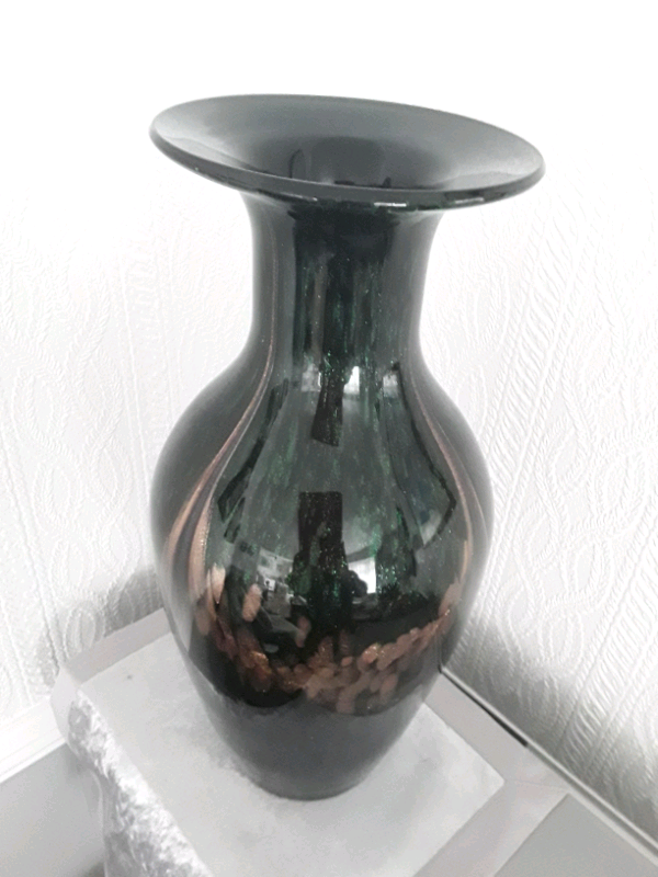 Table vase 16.5 inch high. Black with green,gold & purple sparkly design