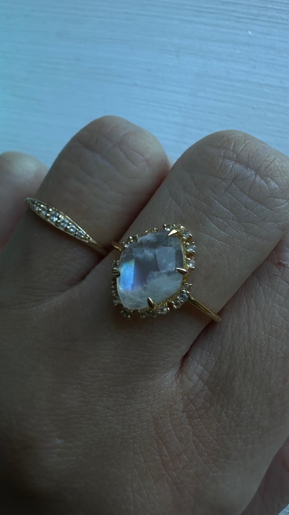 Rainbow Moonstone White Topaz Gold Vermeil ring 