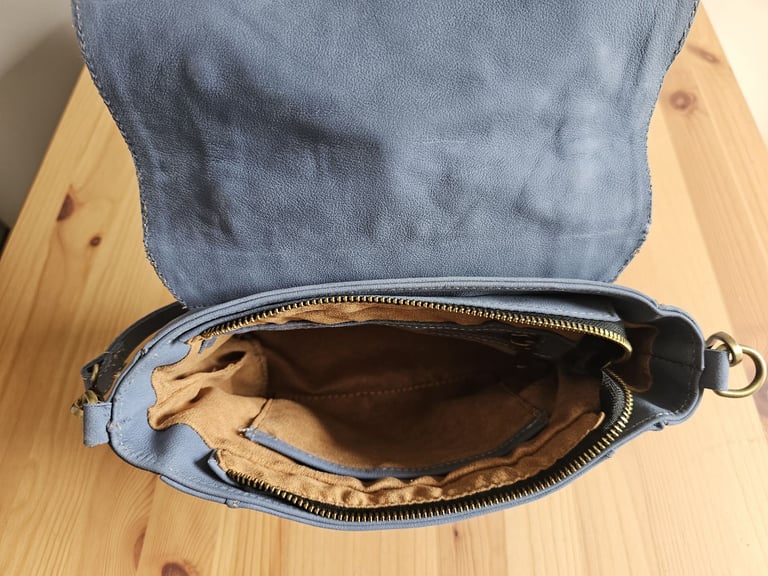 Blue leather satchel / cross body handbag
