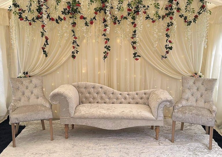 image for *£99* HIRE Wedding Stage Backdrop Sofa Nikah Mehndi Stage Flower wall 