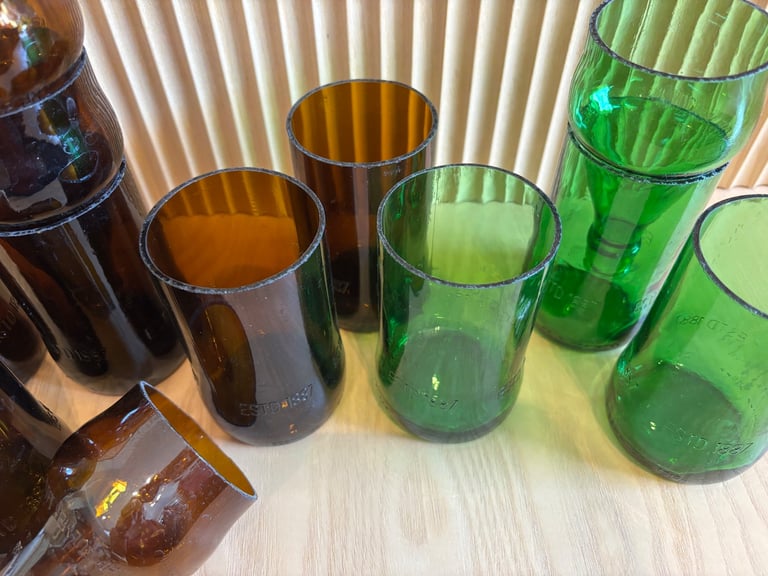 Selection of Brown & Green Glass Self Watering Planters / Plant Pots / Drinking Glasses