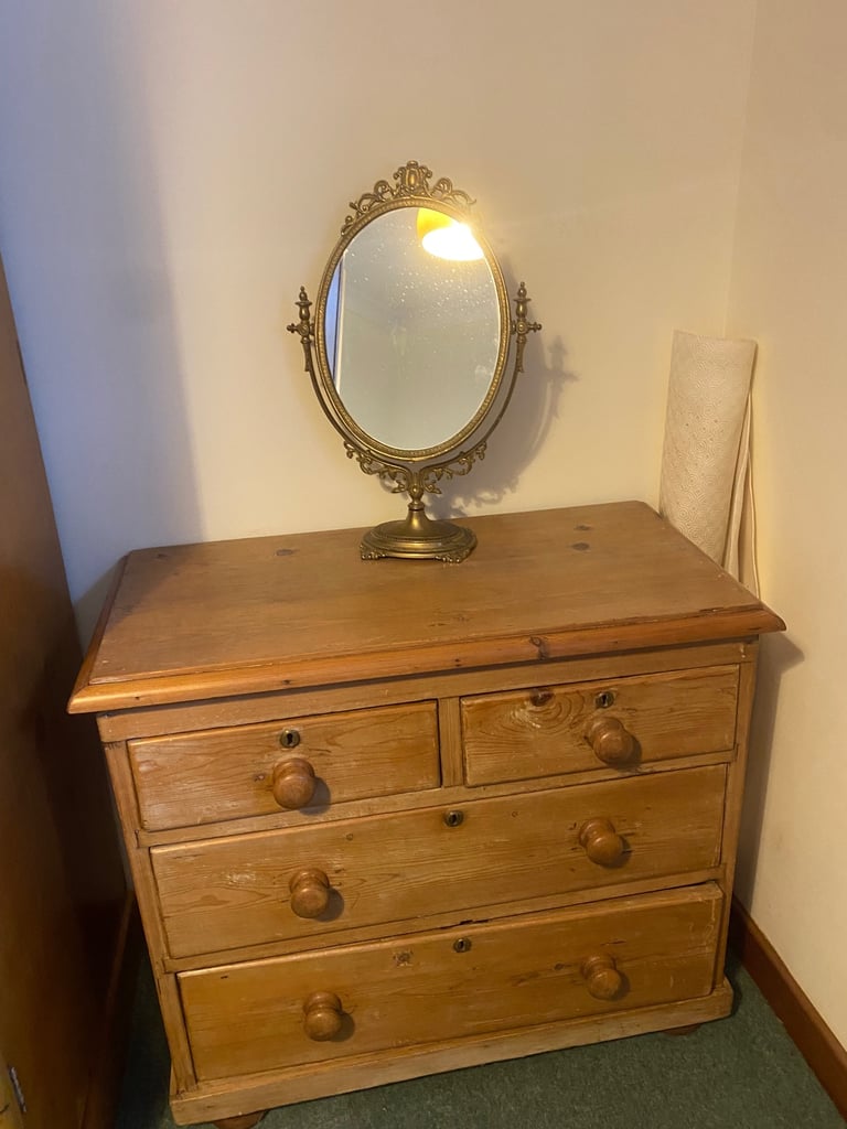 Antique pine wardrobe and chest set 