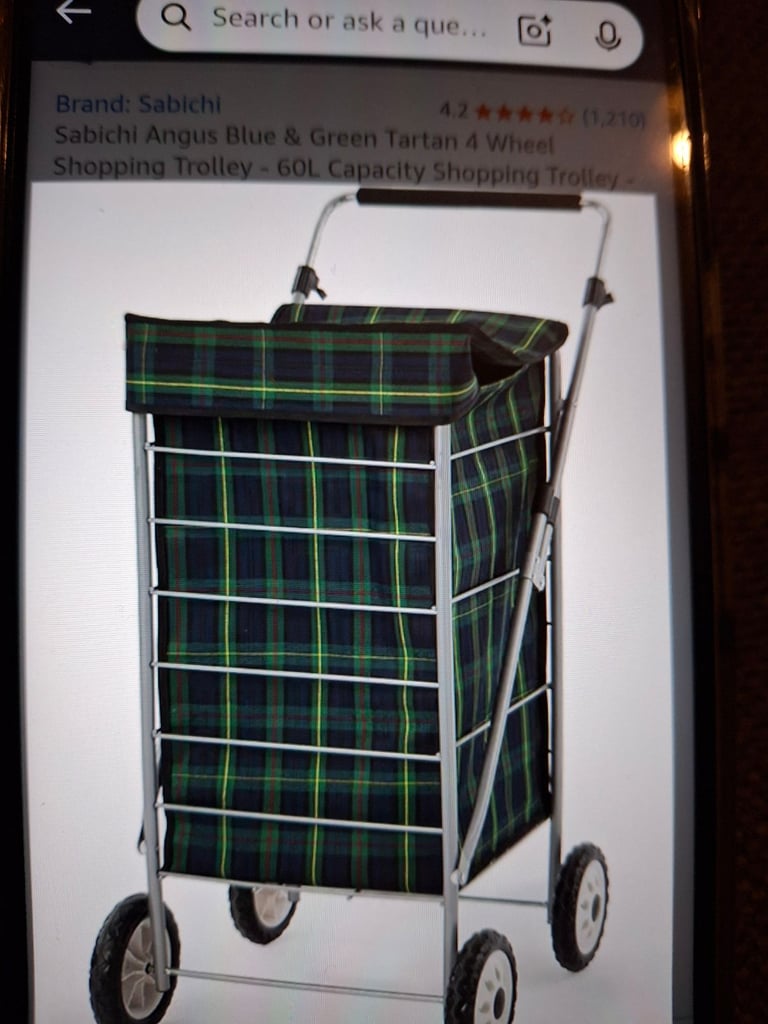 image for 4 wheel tartan trolley 