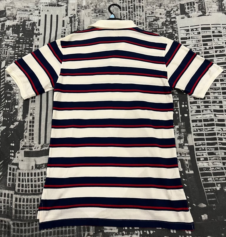 Polo Ralph Lauren Striped Polo Shirt – White with Navy & Red Stripes (Size XL)