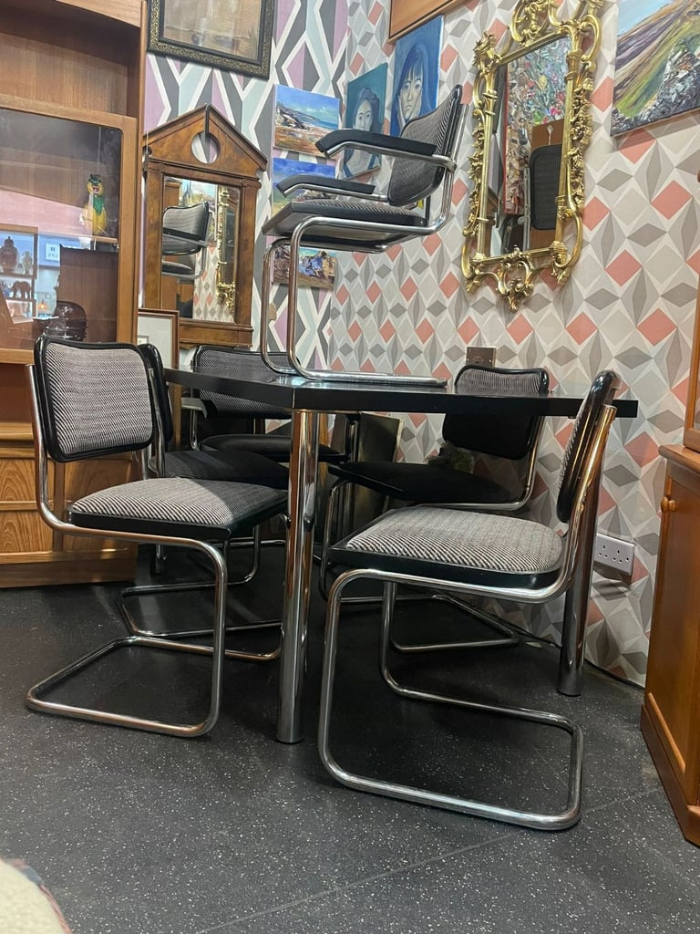 Vintage mid century marcel breuer style table and six chairs 