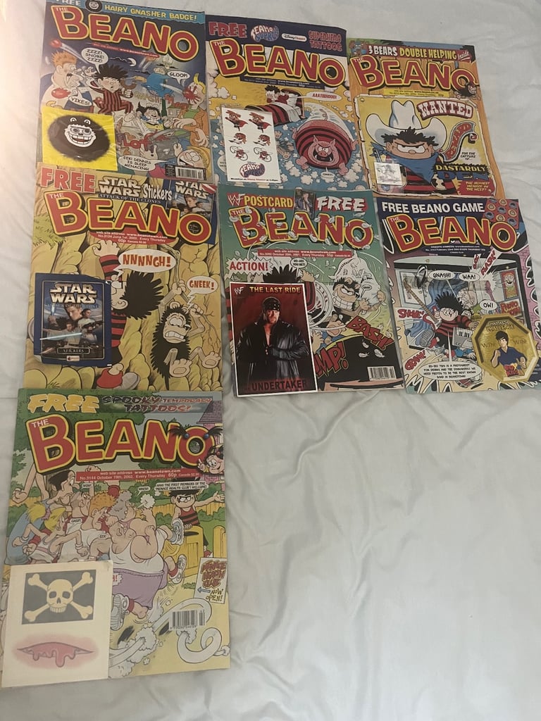 image for 7 x Beano comics with free gifts still attached. Collectors 