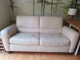 Cream Faux Leather Double Sofa Bed