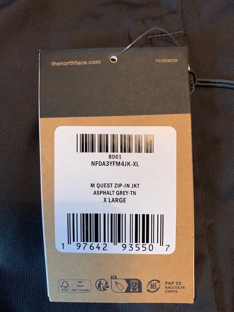 NORTH FACE QUEST ZIP JACKET XL BRAN NEW 