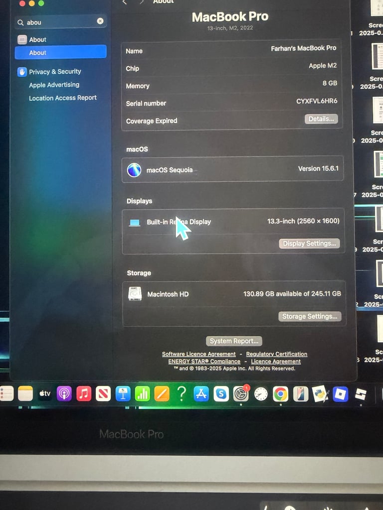 MacBook Pro 13” (M2, 2022) — 8GB/256GB — Silver — Box & Charger