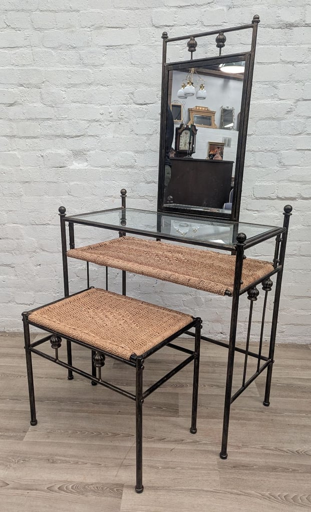 image for Contemporary wrought iron and wicker dressing table and stool(DELIVERY AVAILABLE)