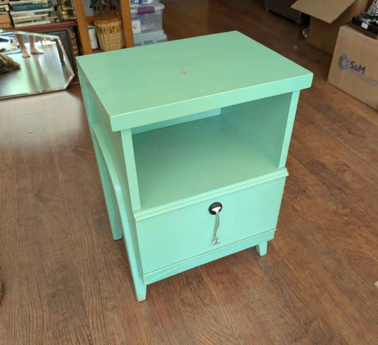 image for Mint Green Wood Bed Side Table
