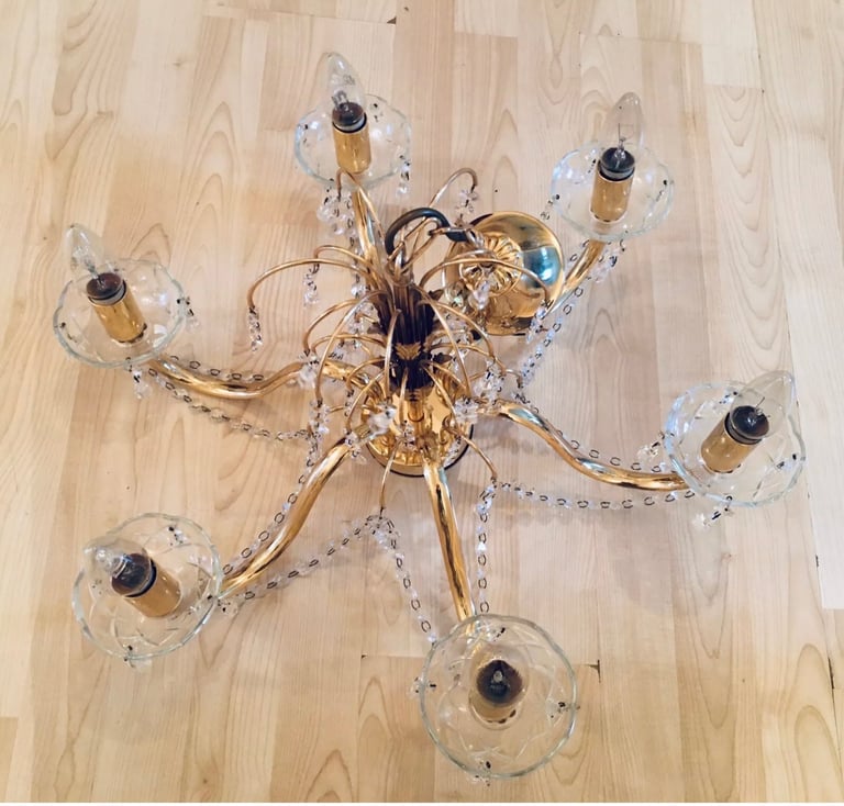 Vintage, 6 Arms Crystal Chandelier⭐️Star Fish Shape🌟Very Stunning💗Rare Piece🎁