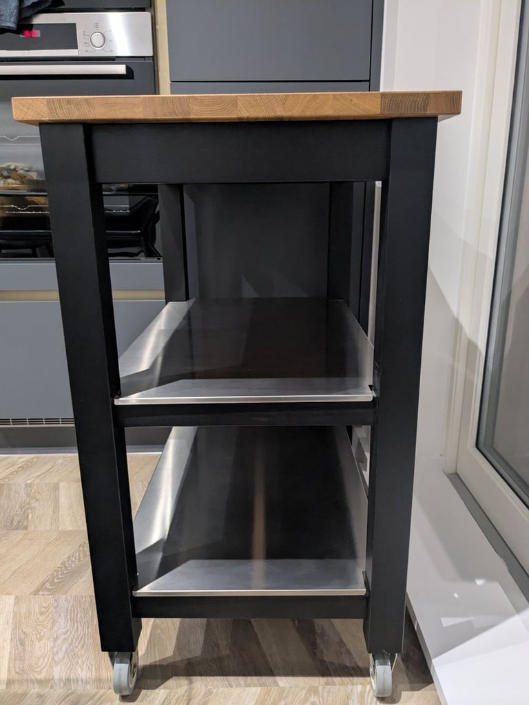 STENSTORP kitchen trolley 79x51x90 black-brown/oak