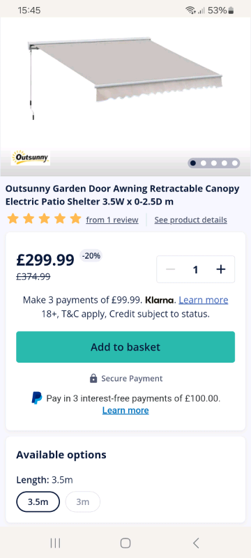 3.5m Awning made by the famous company OUTSUNNY