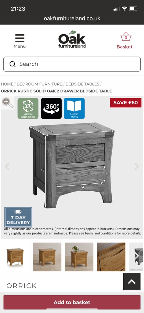 New Rustic Solid Oak 2 Drawer Table