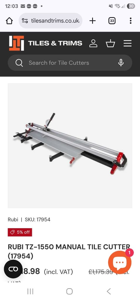 Rubi TZ1300 tile cutter