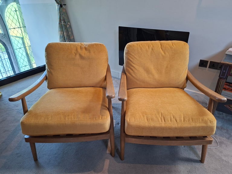 image for Next Fine Chenille Ochre Yellow Hampton High Back Accent Chairs