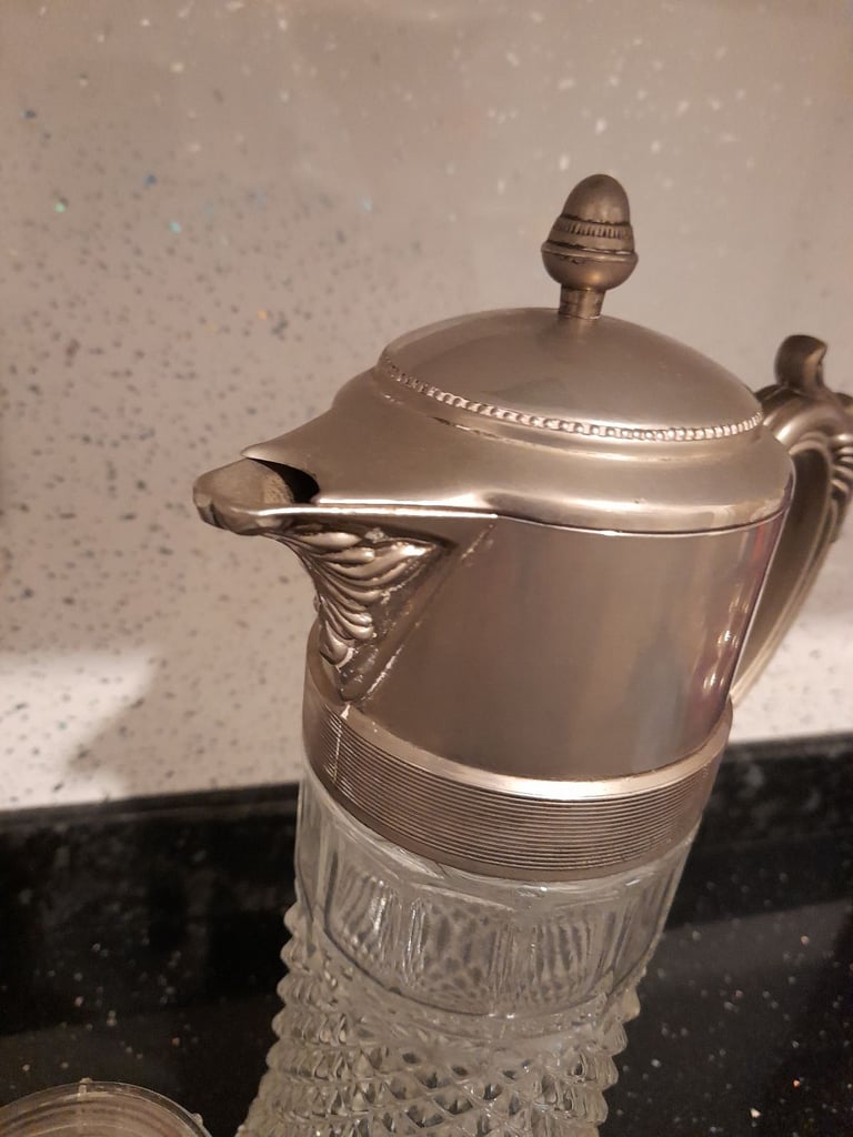 Vintage Sheratonn Silverplate Claret Jug/Decanter with ice insert  - Cut Glass
